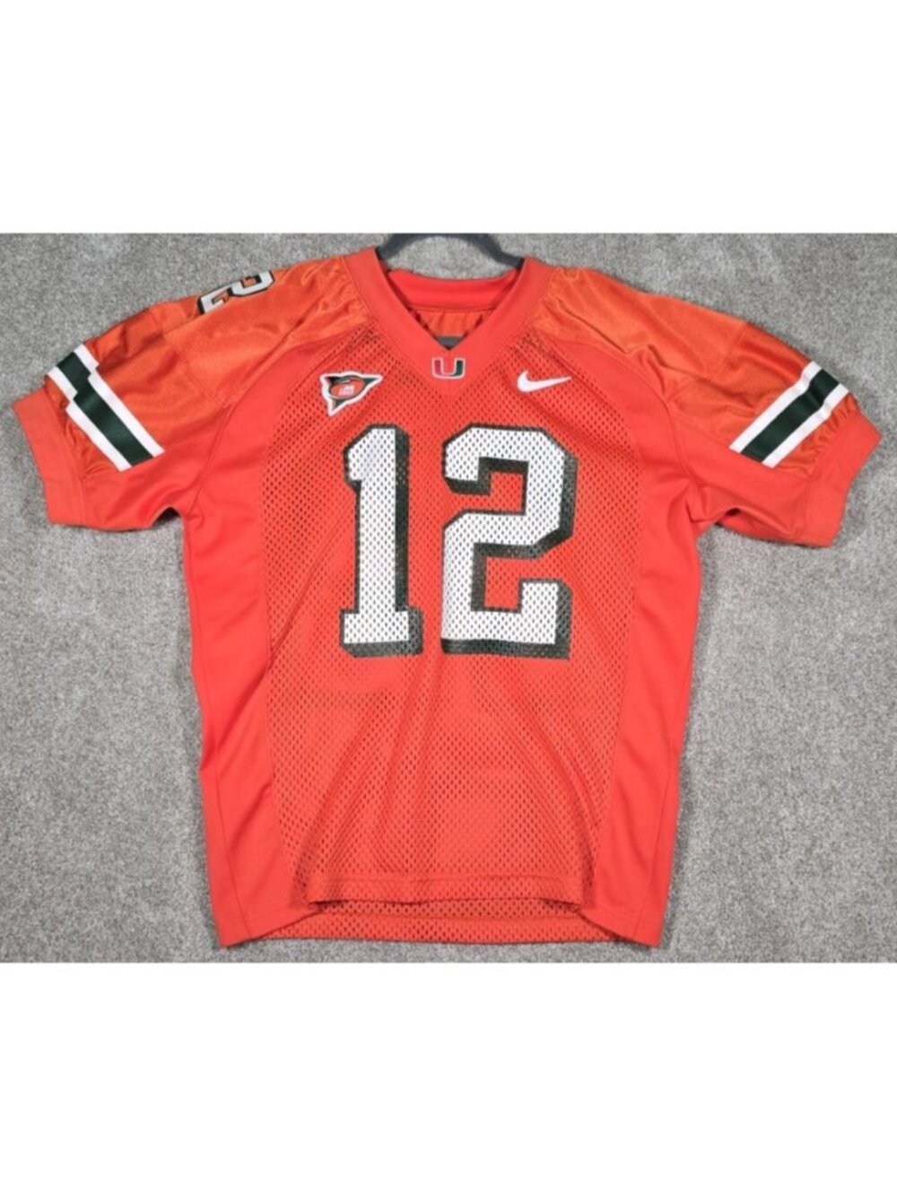 Vintage Miami Hurricanes #12 Nike Team Big East Patch Football Jersey Men's 48